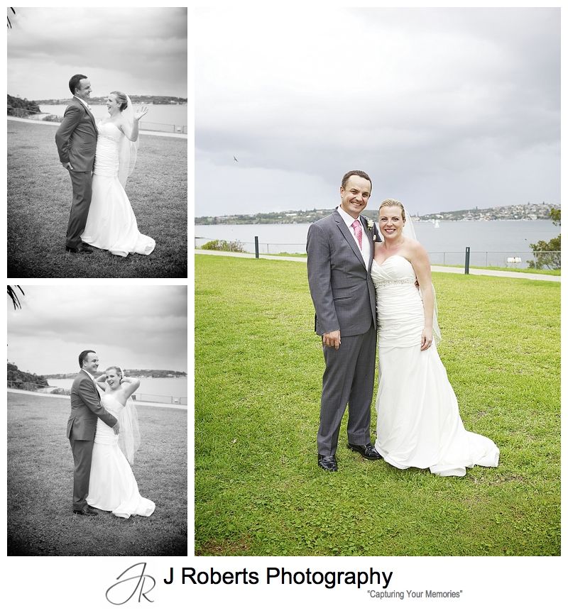 Fun bridal couple portraits at chowder bay mosman - sydney wedding photography 